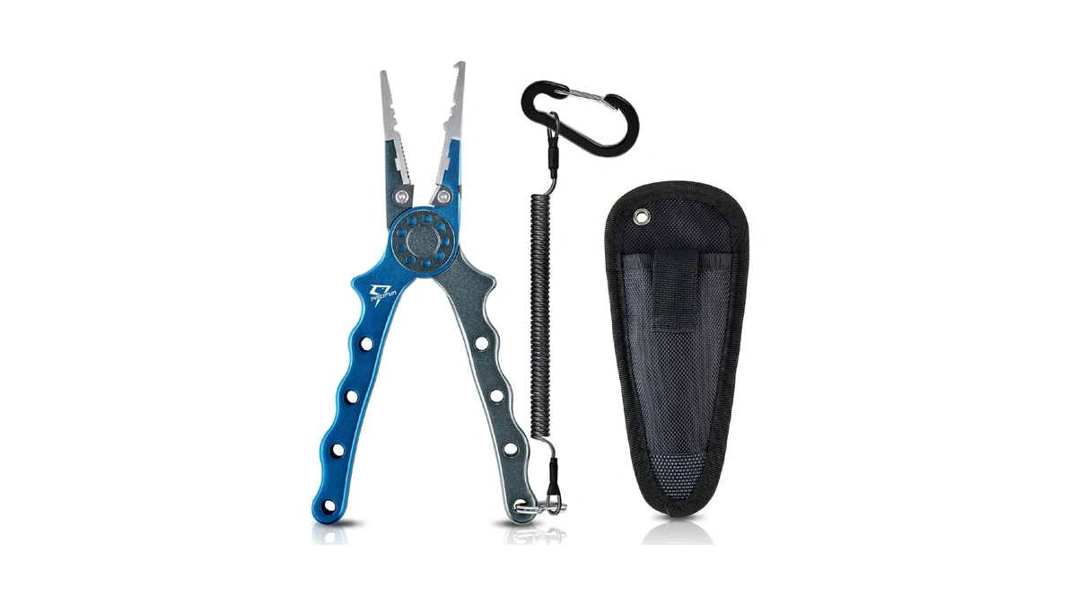 Piscifun Saltwater Fishing Pliers With Braid Cutter, Blue, Nylon Sheath