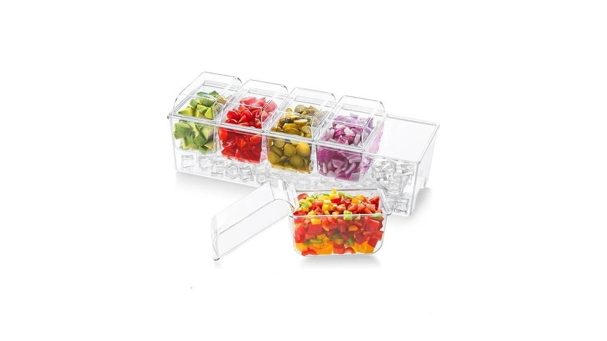 Lifewit Chilled Condiment Caddy With 5 X 20 Oz Containers,