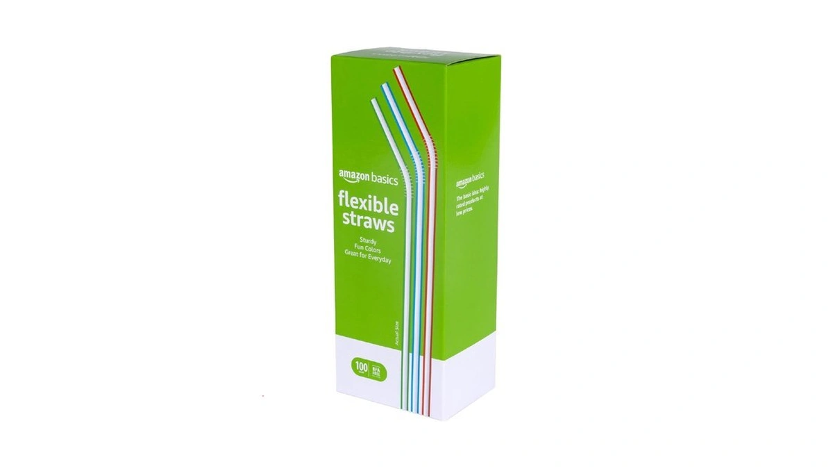 Amazon Basics Disposable Striped Plastic Flex Straws, Bpa Free, Food-safe,