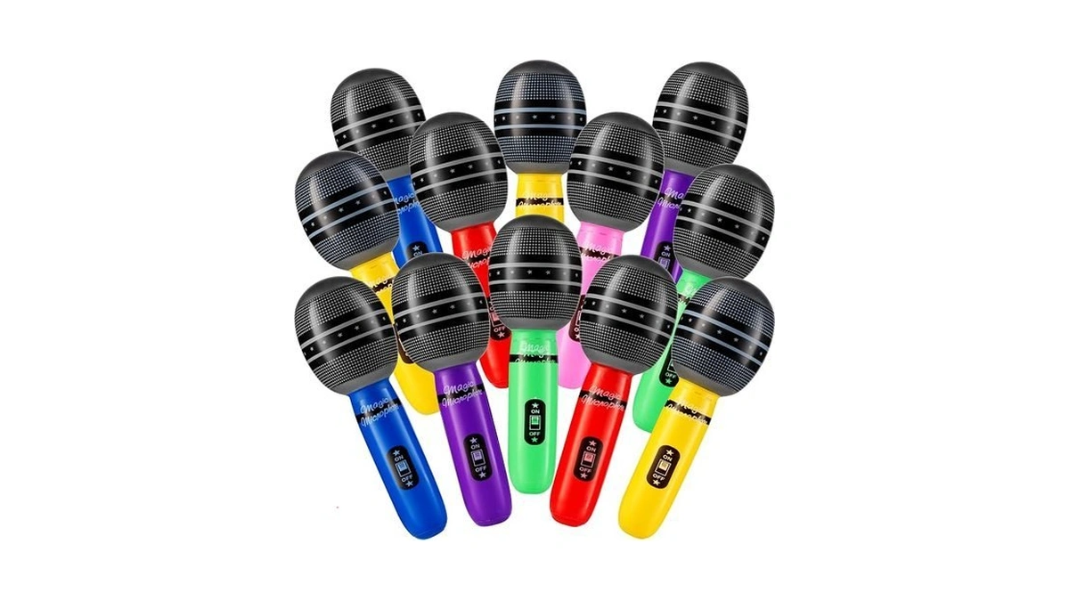 Inflatable Microphones For Parties - (pack Of 12) 10-inch Neon