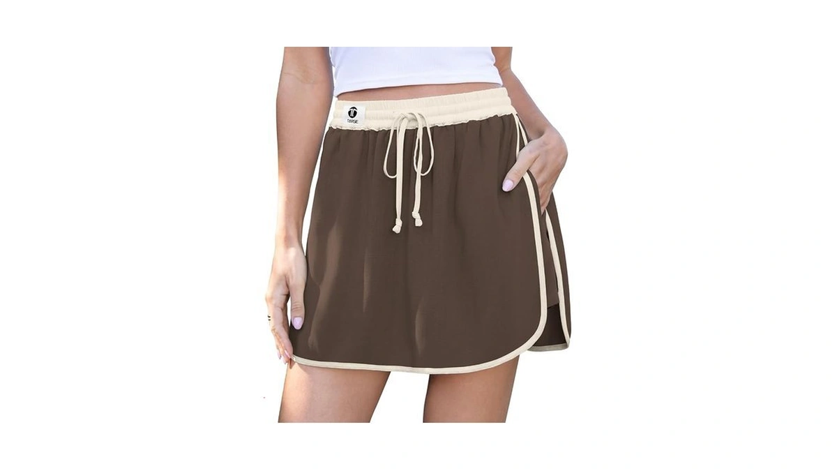 Tarse Womens Linen Athletic Skort Shorts Dark Coffee