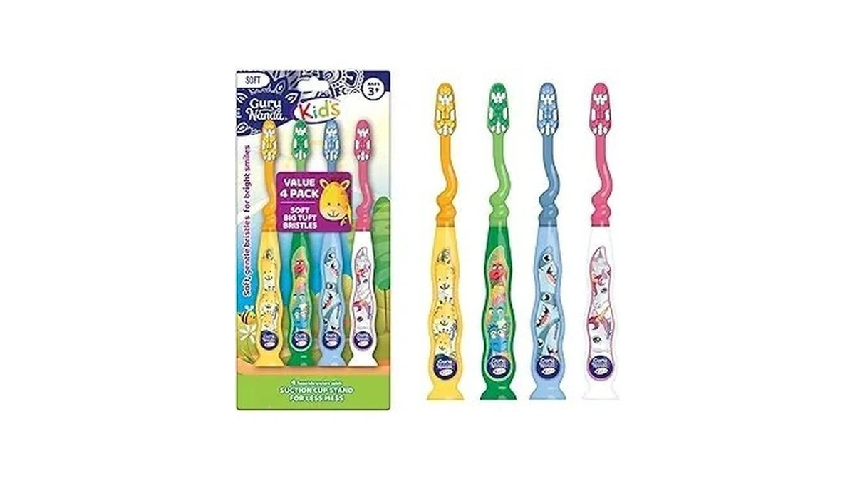 Gurunanda Kids Toothbrush With Suction Cup & Fun Animal Designs