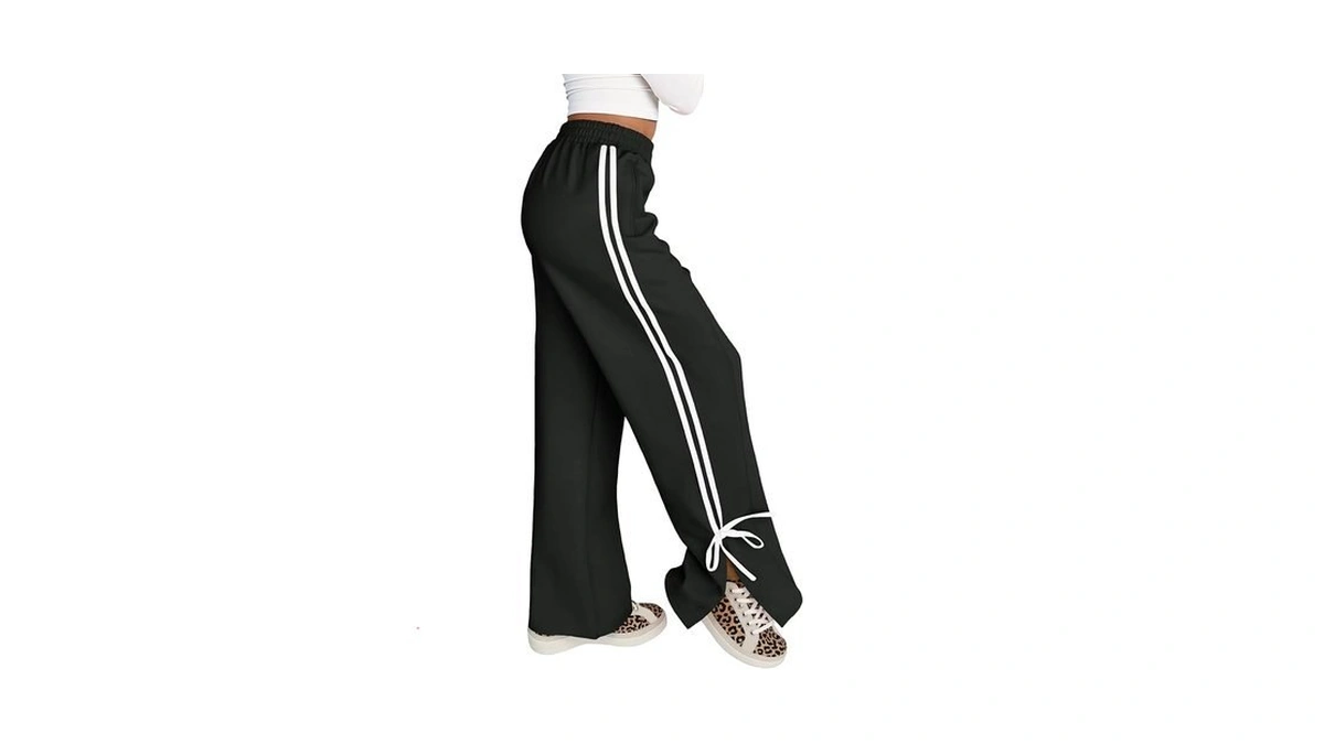 Fisoew Womens Wide Leg Sweatpants High Waisted Side Slit Lounge