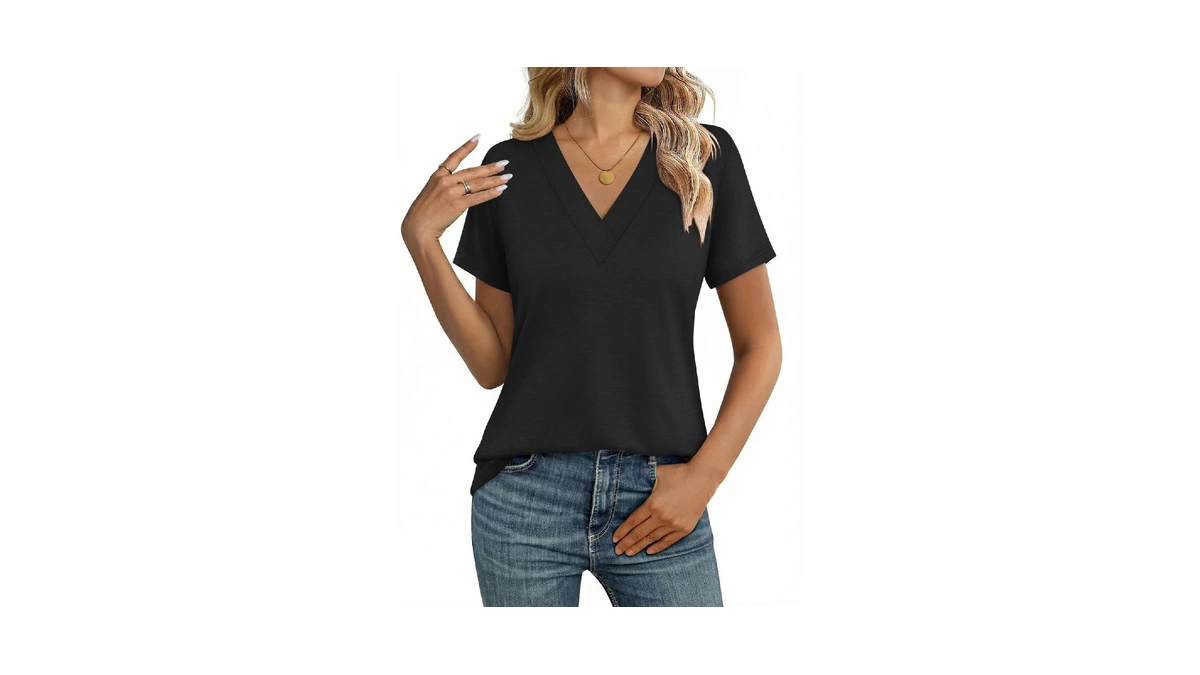 Ticticmiss Womens Short Sleeve Shirts V Neck Summer Tops Basic