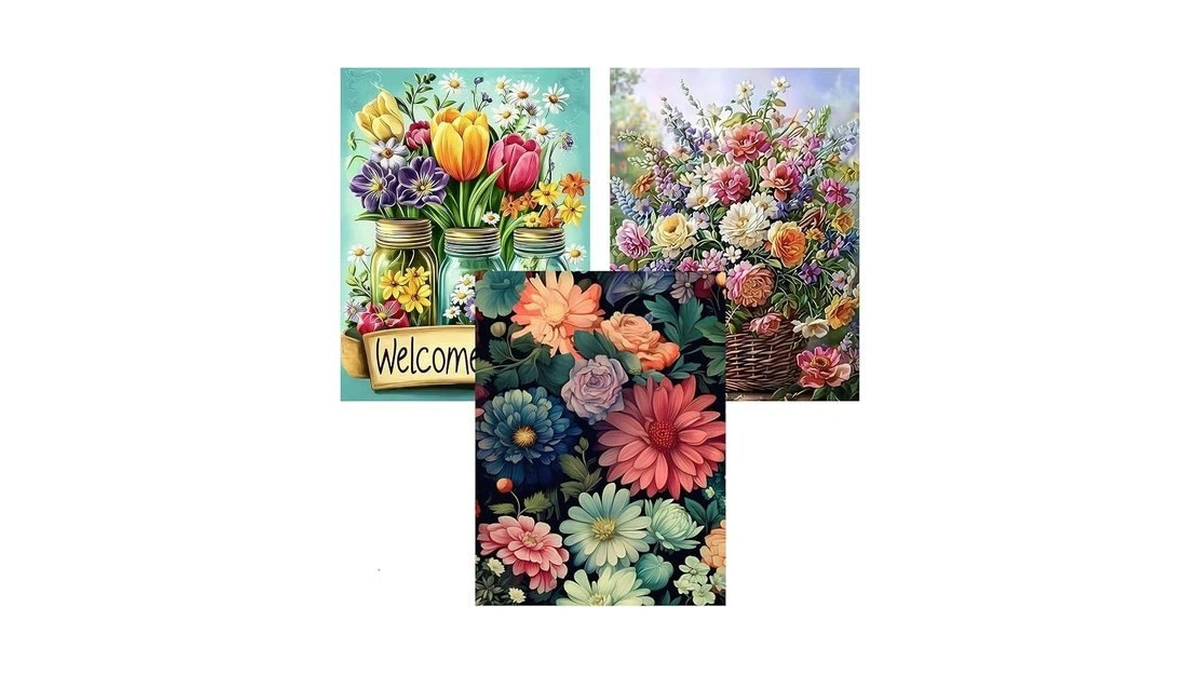 Ekuxom 3 Pack Diamond Art Kits For Adults-flowers Diamond Painting