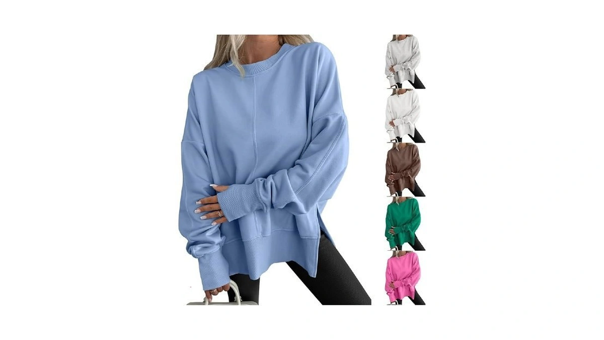 Womens Sweatshirt Long Sleeve Crewneck Pullover Tops Side Slit Sweatshirts