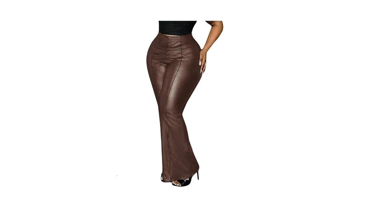 Roseseek Women's Plus Size Pu Leather Pants Flare Leggings High