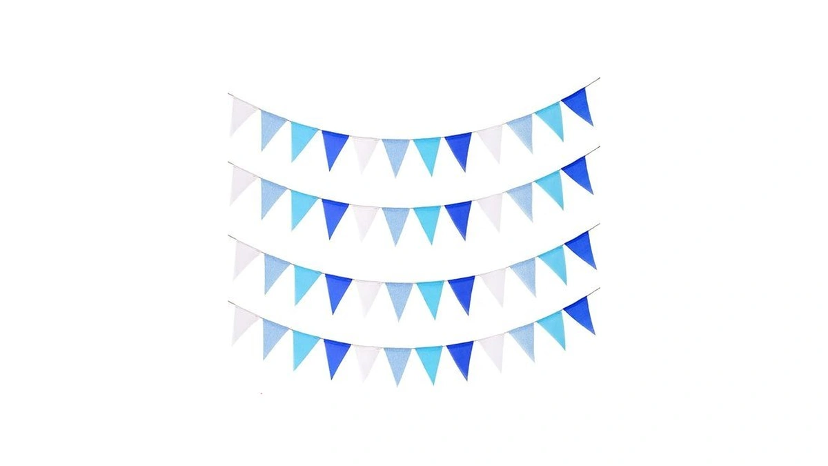 48pcs Blue Pennant Banner, Prestrung Bluey Birthday Party Flags Decor,