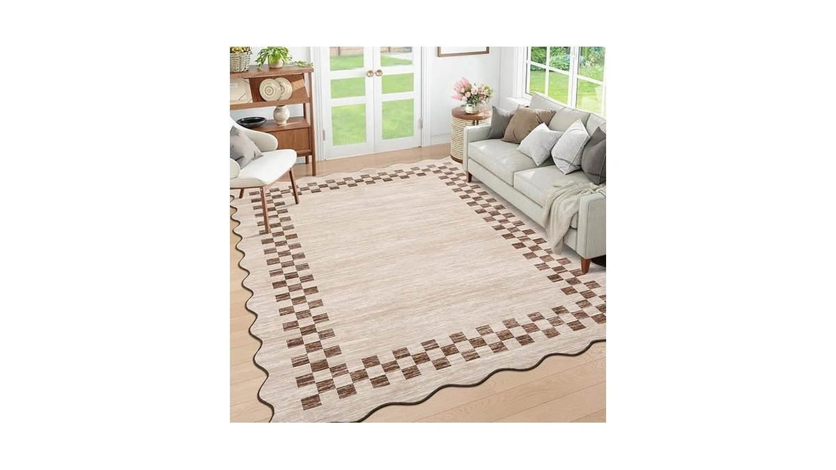 Garveehome Washable Rug 5x7 For Living Room Large Bedroom Scalloped