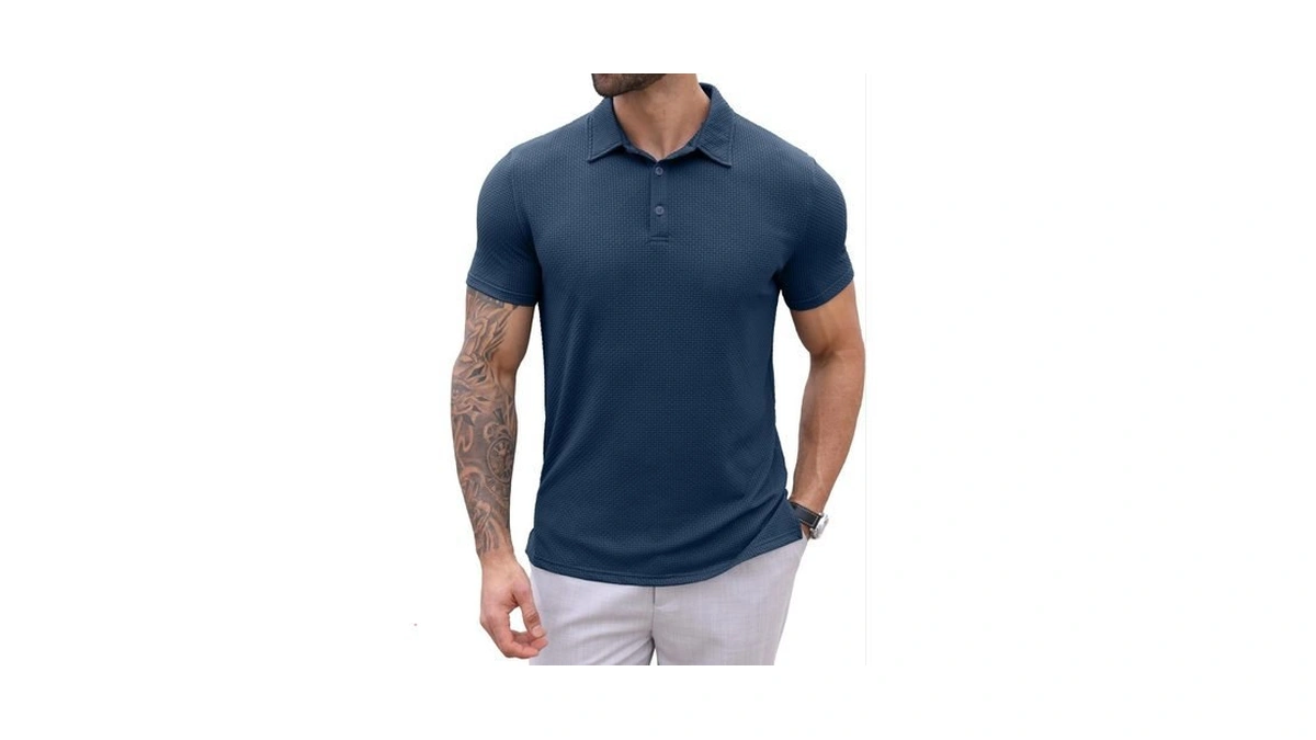 Askdeer Mens Polo Shirt Bubble Jacquard T-shirt Short Sleeve Stretchy