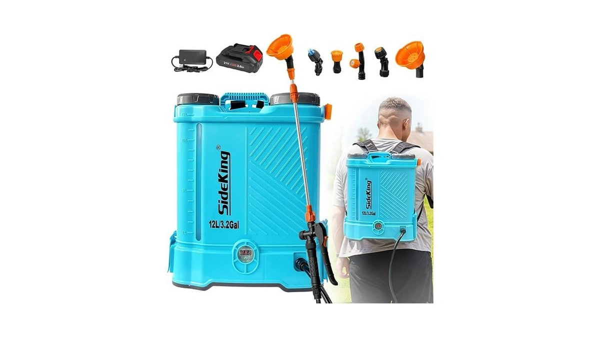 Sideking Battery Powered Backpack Sprayer 3.2 Gallon, 0-80 Psi Adjustable