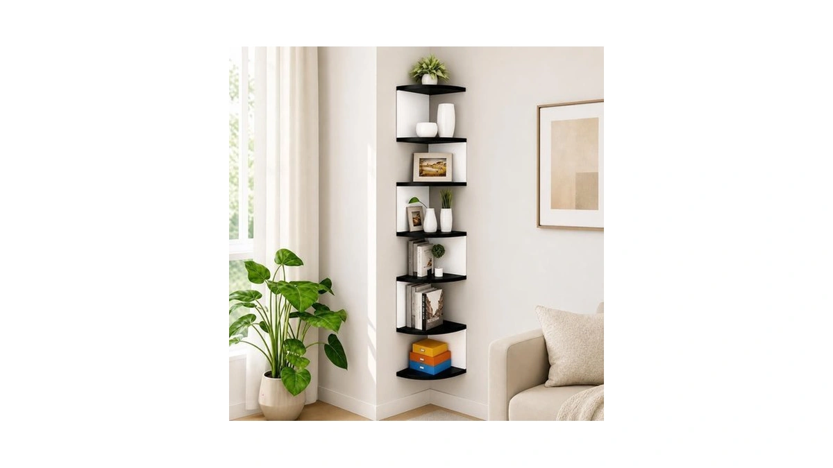 Frawenleco No-drill Corner Shelf Wall Mount, 7-tier Floating Corner Bookshelf