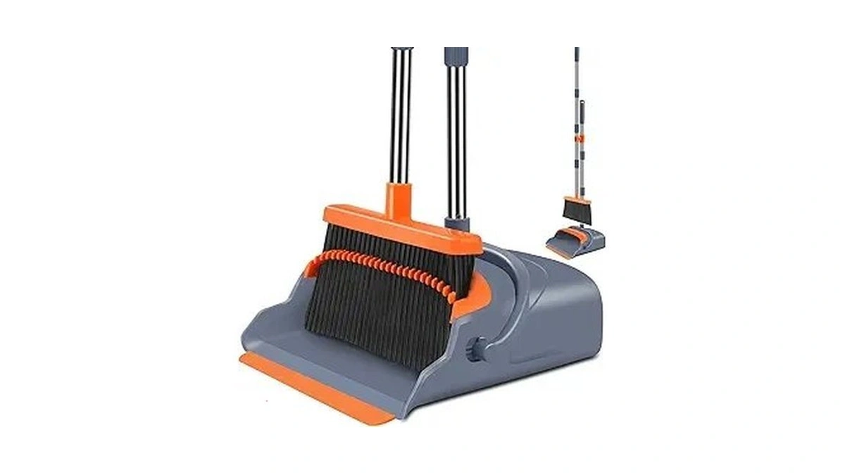 Kelamayi Upgrade Broom And Dustpan Set, Self-cleaning With Dustpan Teeth,
