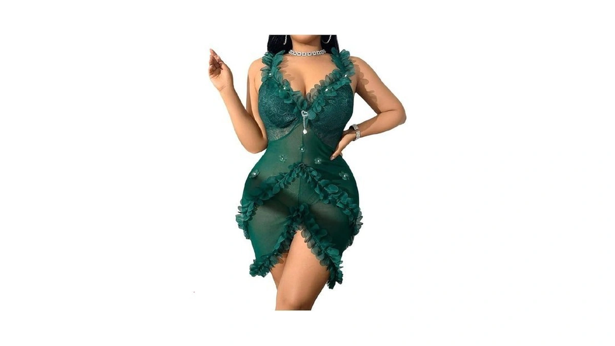 Verdusa Women's Plus Size Ruffle Floral Lace Nightgowns Asymmetrical Sleeveless