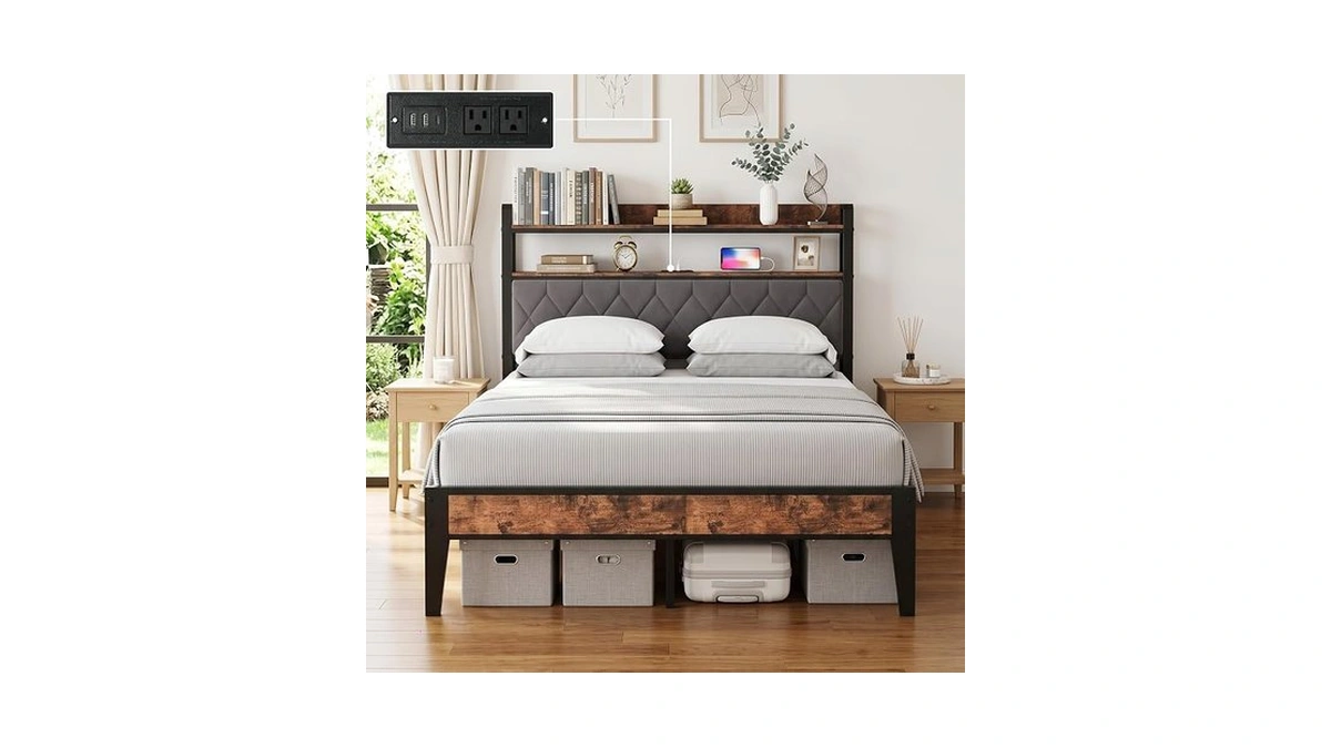 Bovono Full Size Bed Frame With Dual-layer Headboard And Footboard,