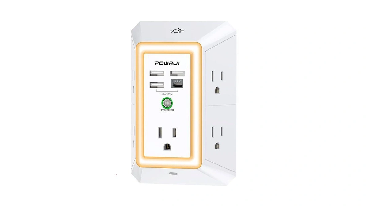 3-sided Outlet Extender With Night Light - Powrui Multi Plug