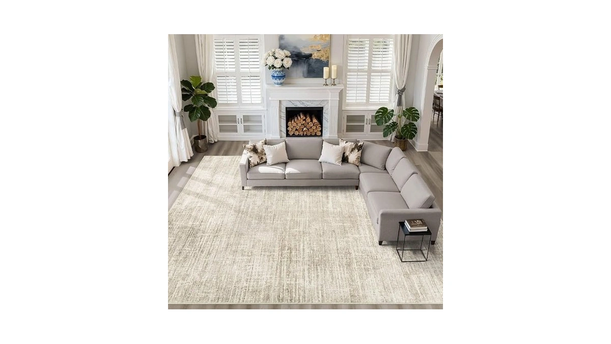 10x14 Area Rugs Living Room: Washable Large Neutral Beige Rug