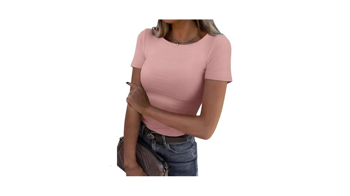 Gkbk Ribbed Short Sleeve Tops For Women Crew Neck Fitted