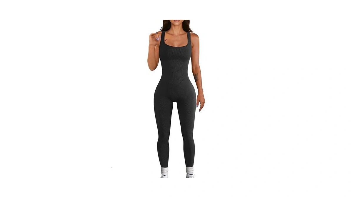 Yioioio Women Workout Seamless Jumpsuit Yoga Ribbed Bodycon One Piece