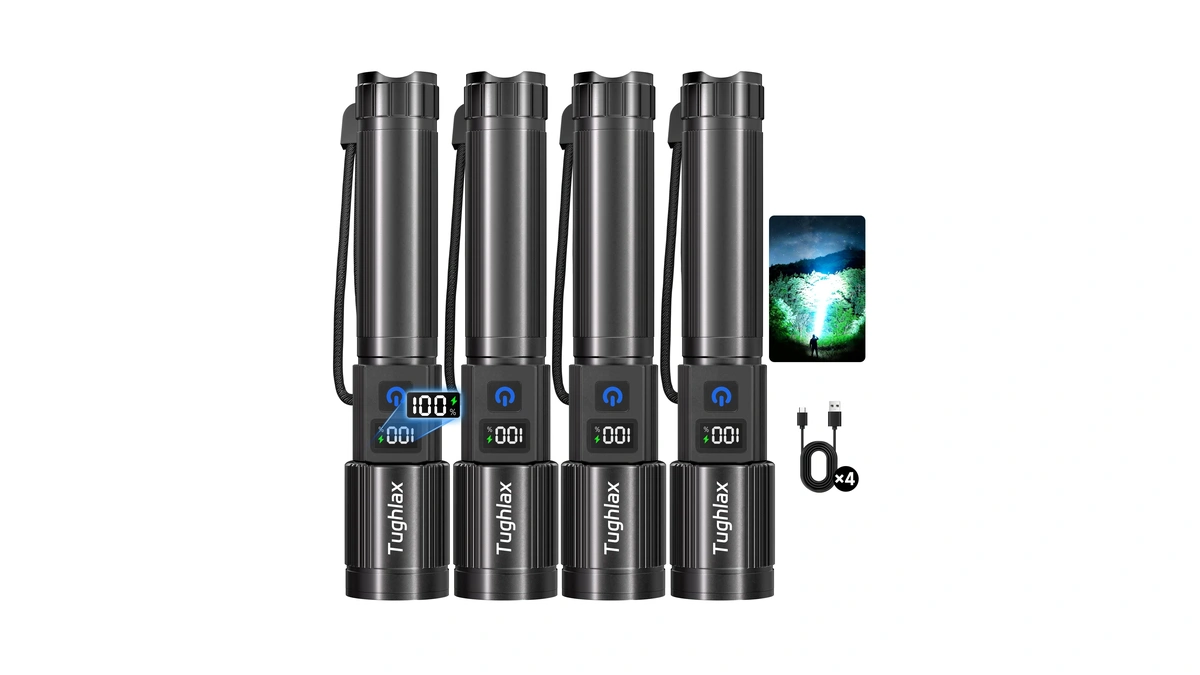 Tughlax 4pack Rechargeable Flashlights High Lumens 10000lm, Super Bright Flashlight