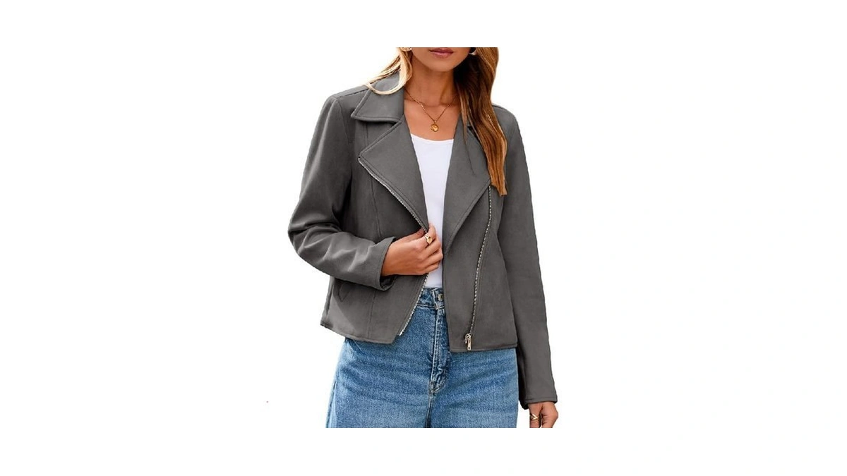 Glamaker Womens Faux Suede Jackets Long Sleeve Casual Cropped Zipper