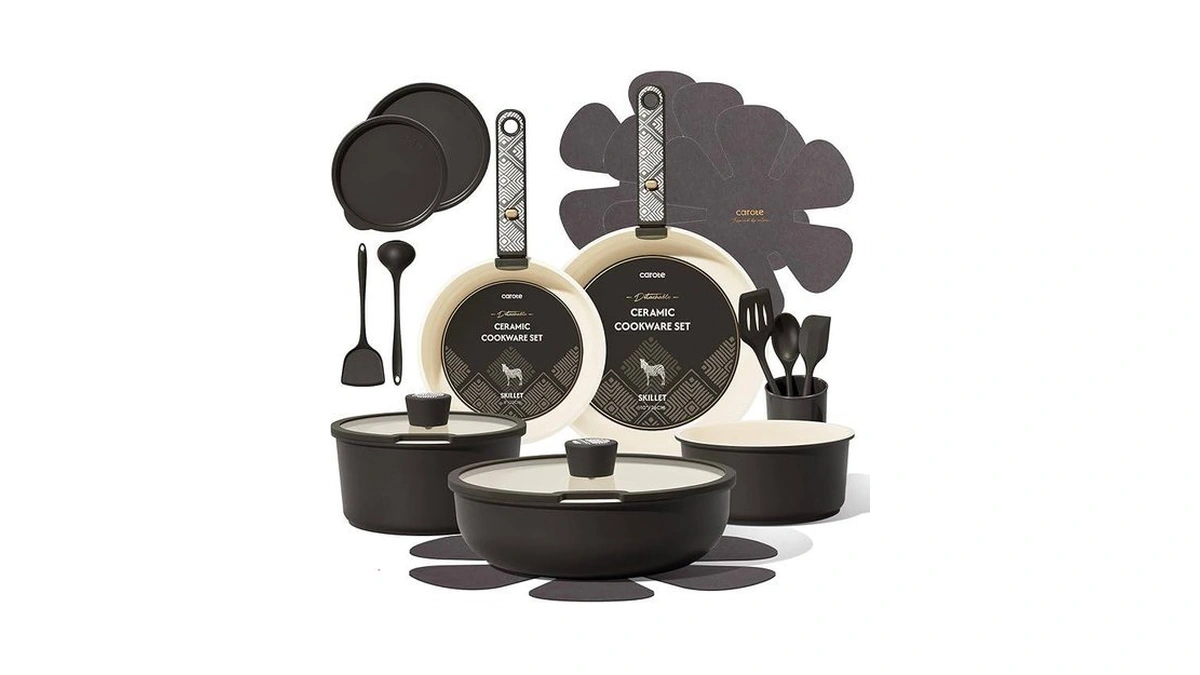 Carote 21pcs Ceramic Cookware Set, Pots And Pans Set With
