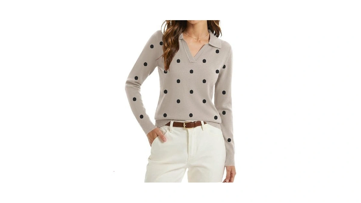 Zeagoo Womens Sweaters Polo V Neck Long Sleeve Business Casual