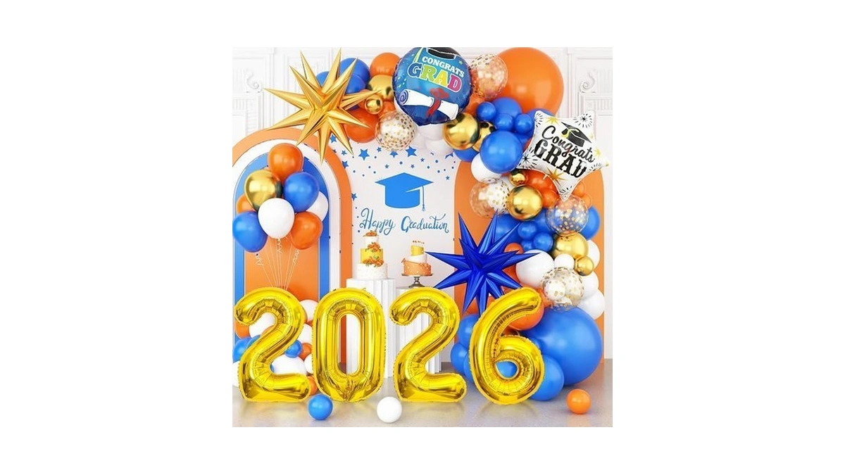 Orange Blue Gold Balloon Arch Kit, Graduation Balloons Garland, 2026