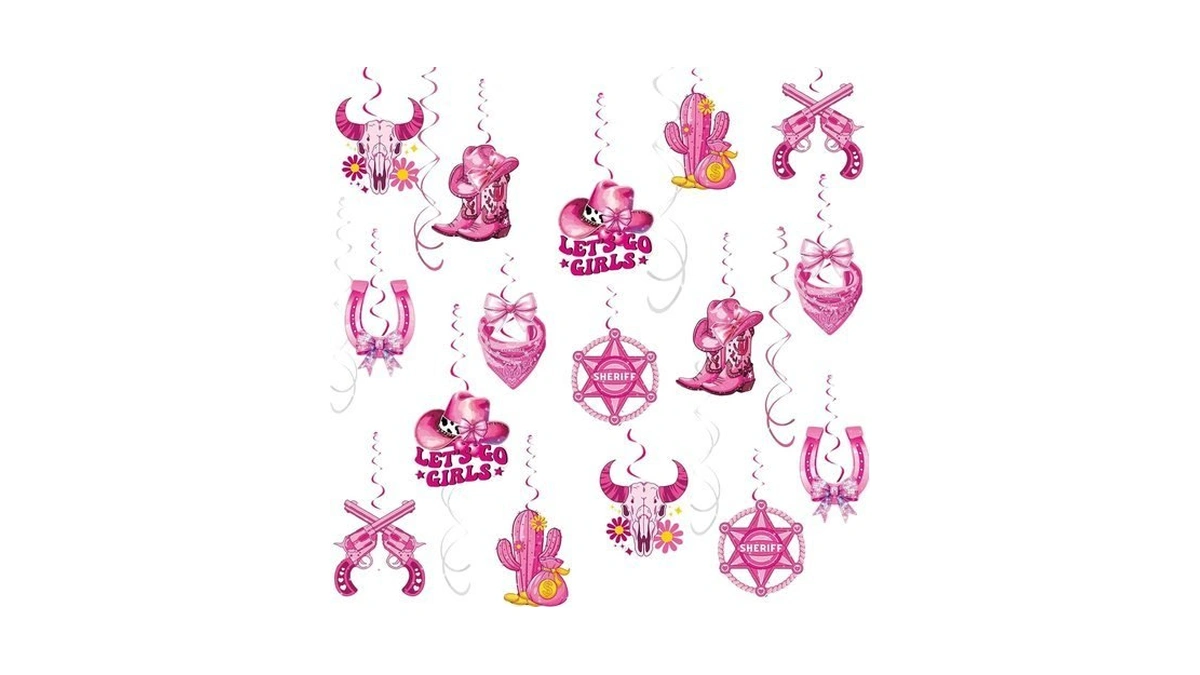 Aimtohome 48pcs Pink Cowgirl Hanging Swirl Decorations, Double Sided Western