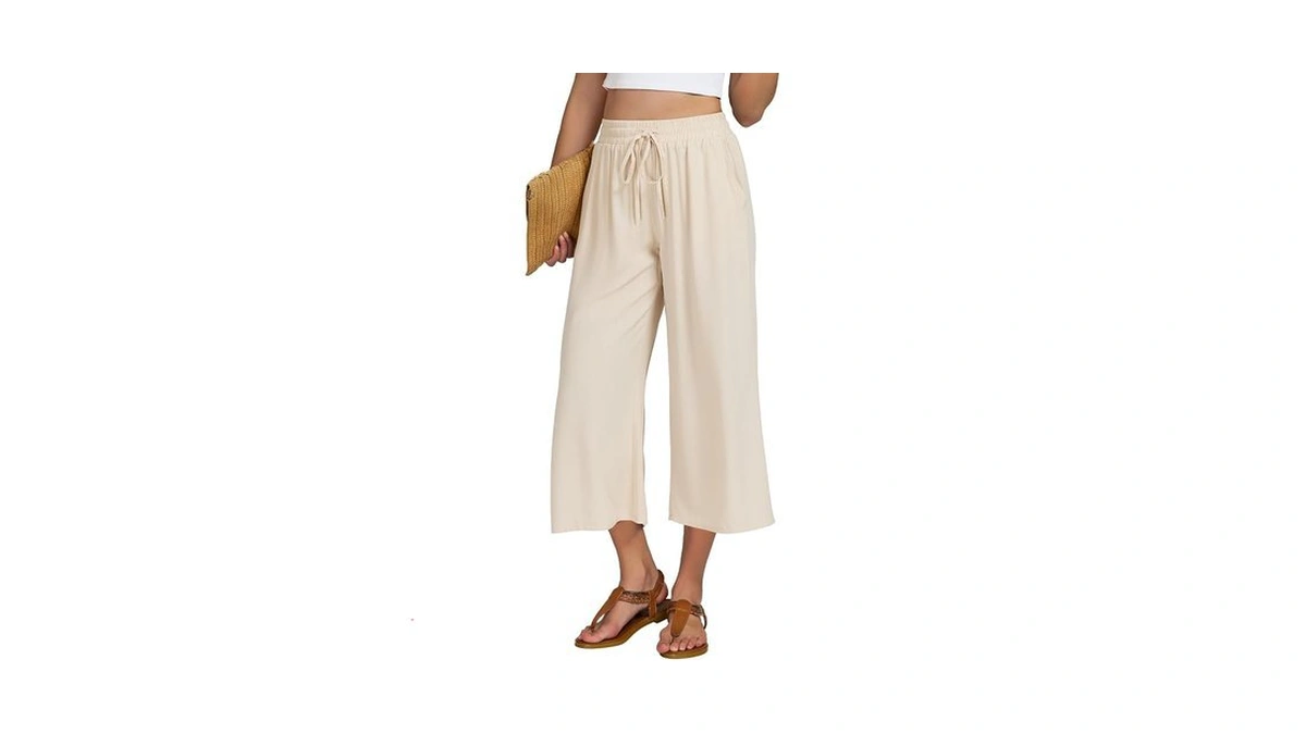 Vutru Summer Wide Leg Pants Casual Womens Elastic Waist Plus