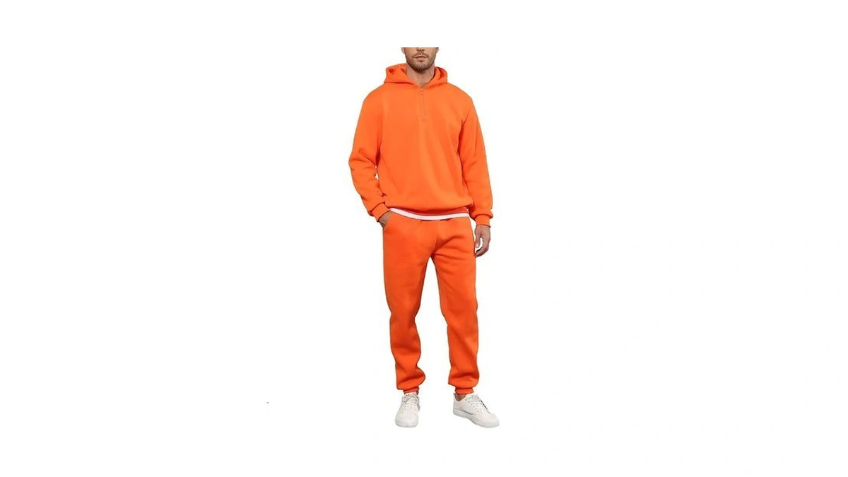 Jihuilai Orange Men Track Suits 2 Piece Set Quarter Zip