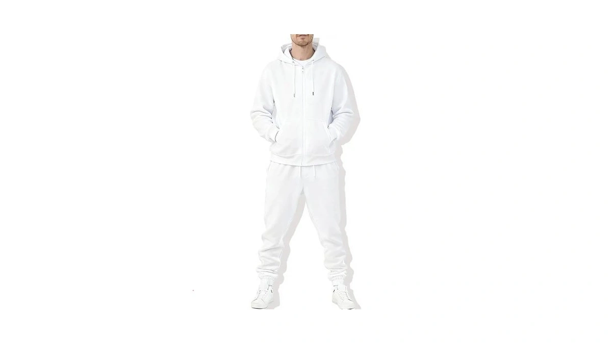 Mlgaril Men's White Tracksuits 2 Piece Sets Full Zip Hoodie