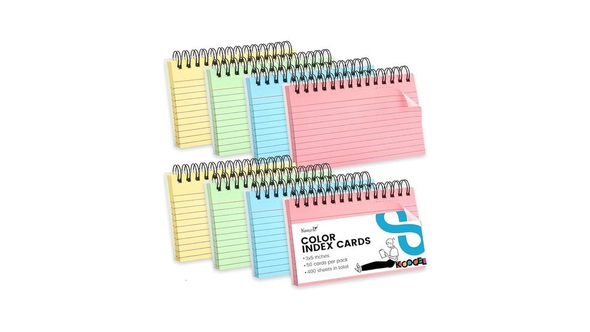 Koogel Spiral Index Cards, 3x5 Lined, 400 Count, Flashcards For