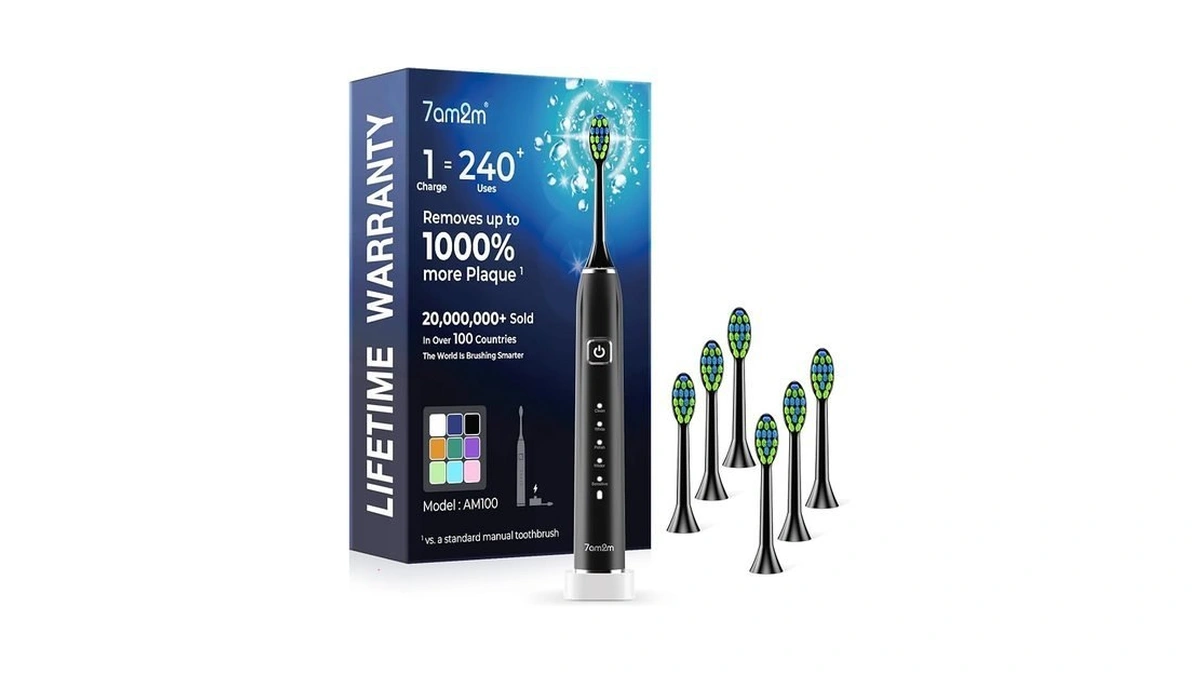 7am2m Sonic Electric Toothbrush With 6 Brush Heads For Adults&kids,
