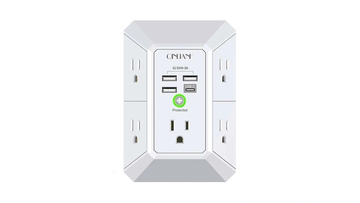 Wall Charger, Surge Protector, Qinlianf 5 Outlet Extender With 4