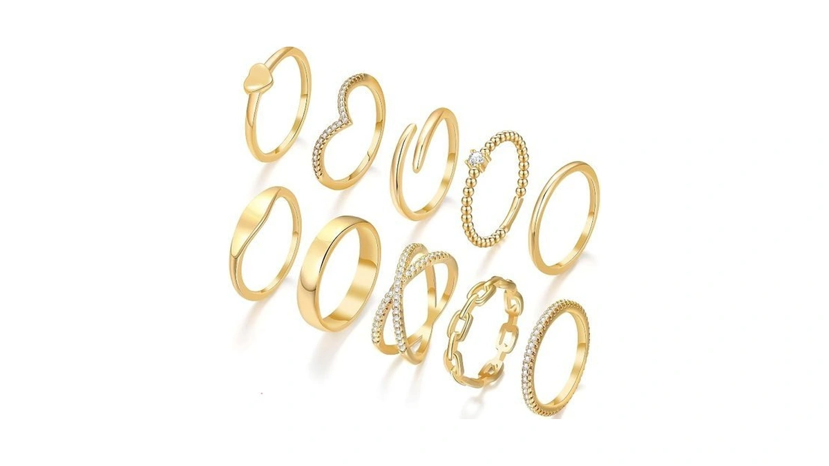 Pls Back 10 Pcs Dainty 14k Gold Rings For Women,