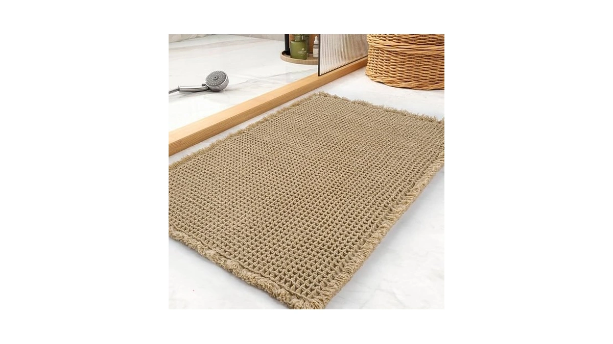 Tchdio Waffle Bath Mat Rug, Super Absorbent Non Slip Bath