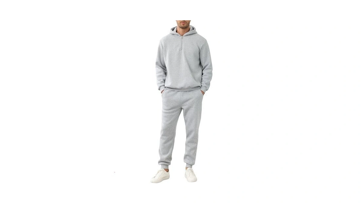 Linmyzai Grey Men's Tracksuits Long Sleeve Casual Sweatsuits Quarter Zip