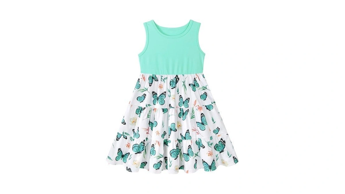 Lovekider Girl Sleeveless Sundress Swing Cute Butterflies Printed Twirling Tiered