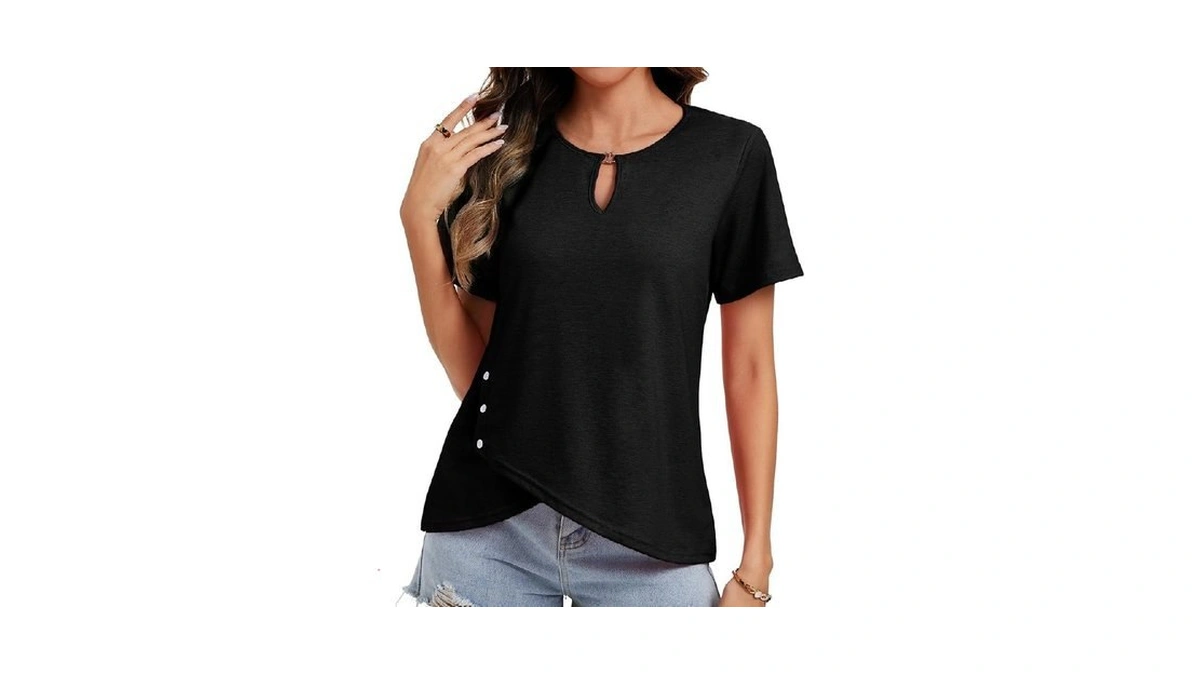 Womens Short Sleeve 2026 T-shirts Crew Neck Summer Tops Asymmetric