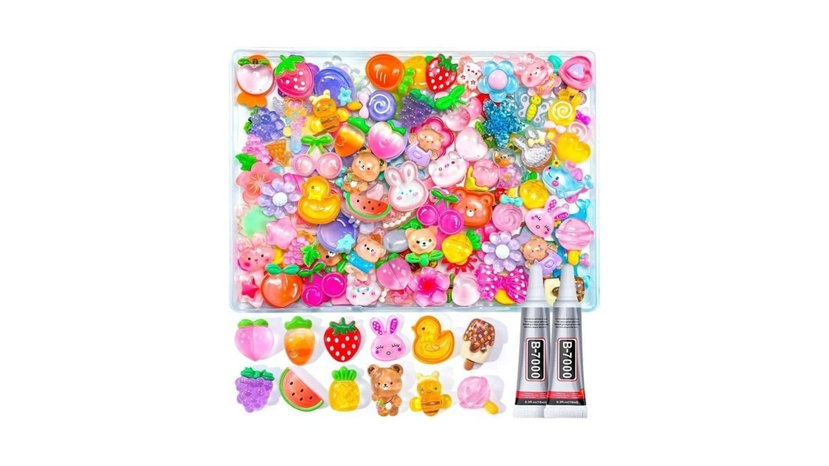 100pcs Flatback Resin Charms Kit With 2pcs Glue Cute Fruit