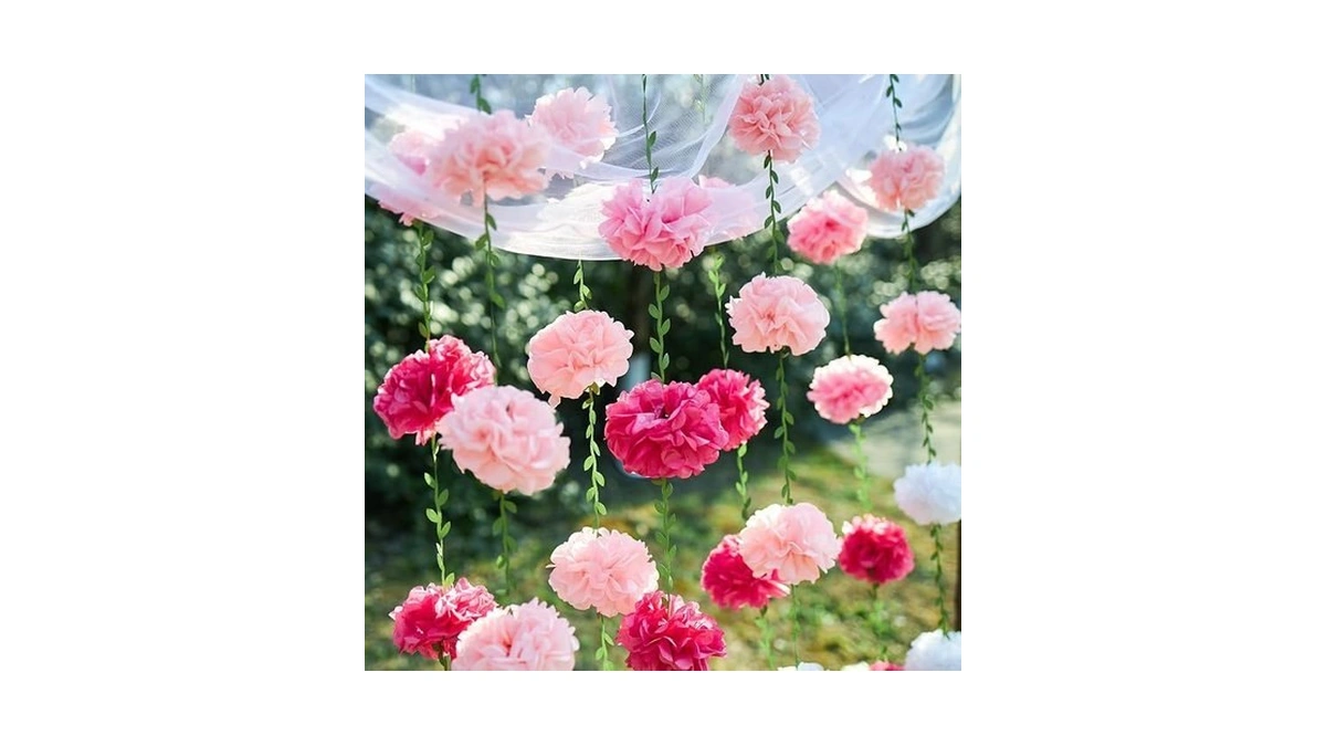 Homarkable Gradient Pink Tissue Paper Pom Pom Garlands, Paper Flowers