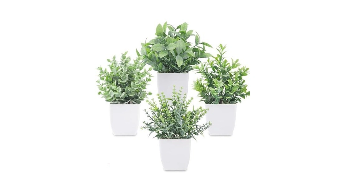Der Rose 4 Pack Fake Plants Mini Artificial Greenery Potted