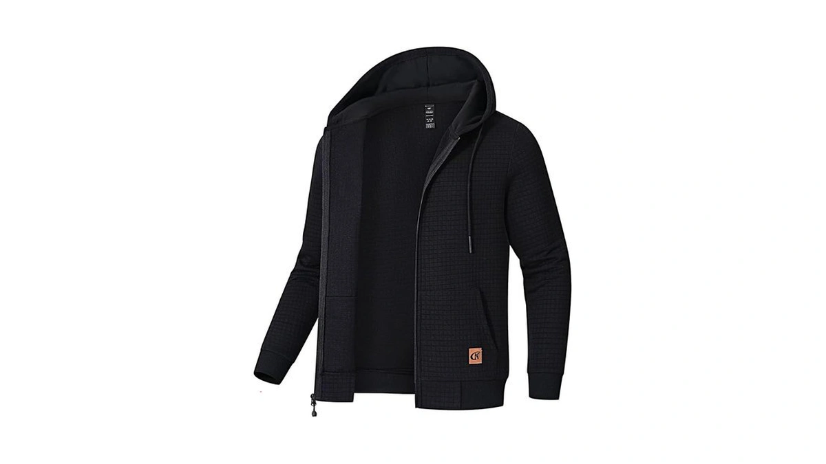 Satankud Men's Jacquard Plaidcloth Zipper Hoodie Sweatshirt Black 3x-large