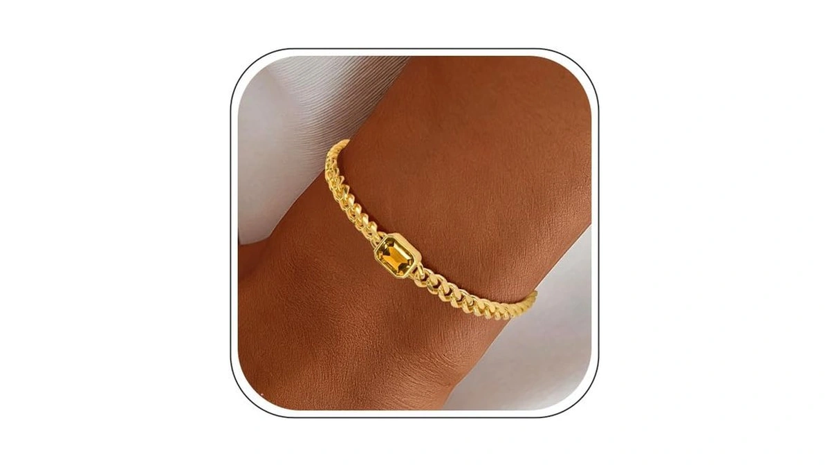 Punhem Gold Bracelets For Women，14k Gold Plated Dainty Birthstone Bracelet