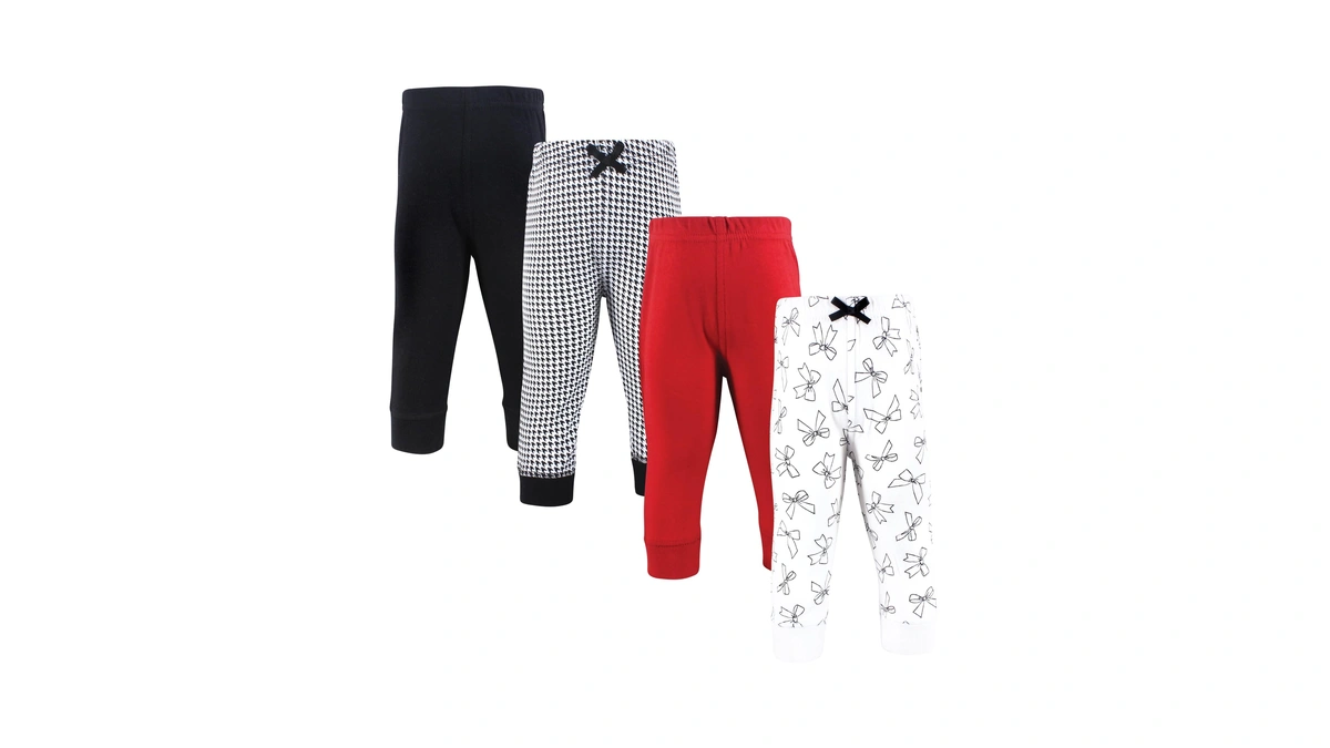 Hudson Baby Girls Cotton Pants And Leggings, Houndstooth Bows, Preemie