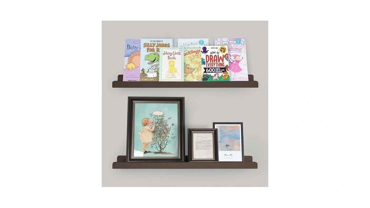 Storenization Picture Ledge Shelf With Lip, Brown Floating Shelves For