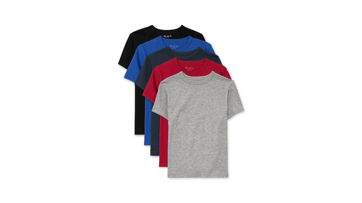 The Children's Place,boys,basic Short Sleeve Tee,black/grey/navy/blue/red 5-pack,x-large