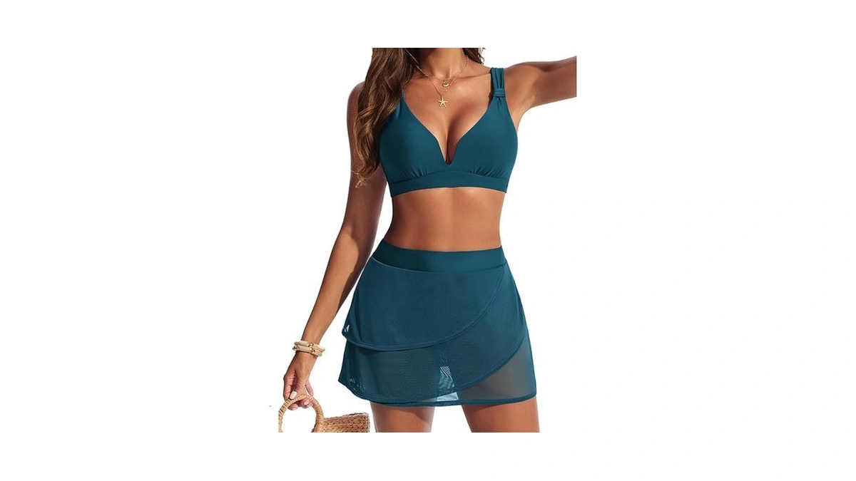 Hanna Nikole Modest Bikini Sets With Asymmetrical Layers Skort Womens
