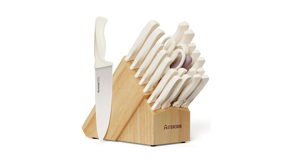 Knife Set, Astercook 22-piece Kitchen Knife Set With Built-in Sharpener